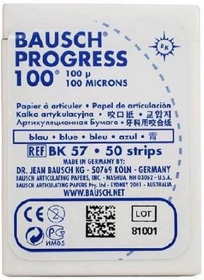 Бумага артикуляционная Bausch 100 мкм синяя в боксе (50 листов) ВК 57