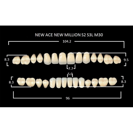 Зубы акриловые цвет A2 (S2, S3L, M30) 28 шт. (NMA2S2M30), Yamahachi, Япония