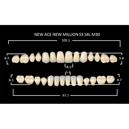 Зубы акриловые цвет A2 (S3, S4L, M30) 28 шт. (NMA2S3M30), Yamahachi, Япония