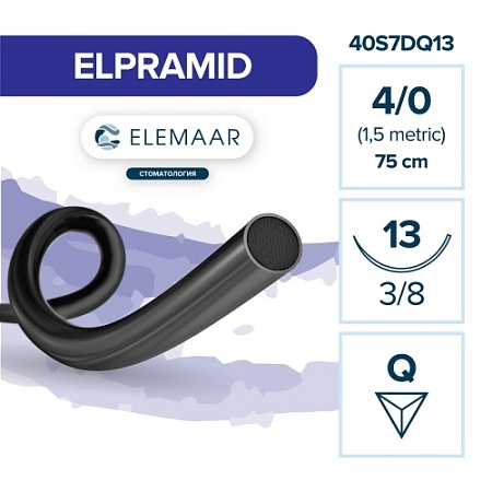 Шовный материал ELPRAMID B 4/0 407DQ13 (12 шт, 75 см, 3/8, 13 мм, обратно-режущая) 