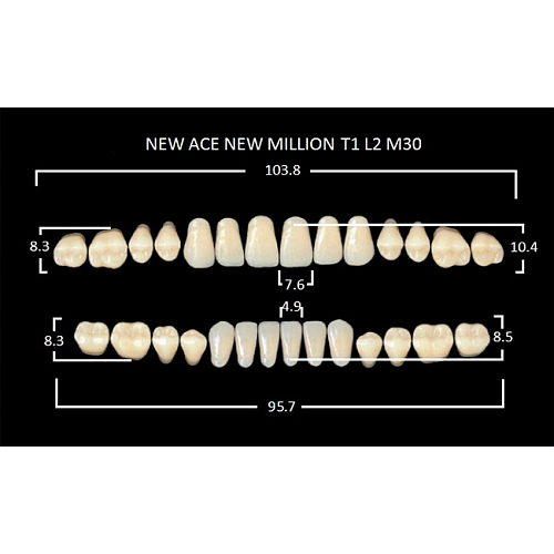 Зубы акриловые цвет A2 (T1, L2, M30) 28 шт. (NMA2T1M30), Yamahachi, Япония