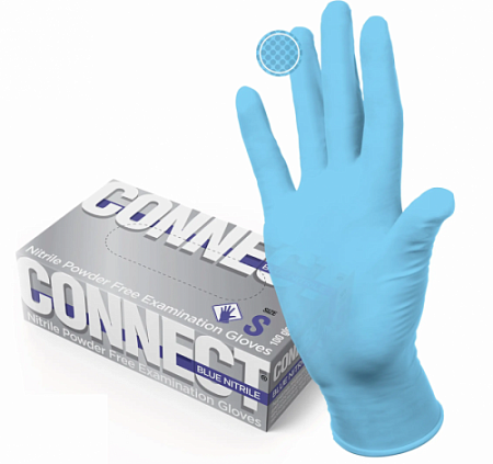 Перчатки CONNECT нитрил (50 пар) голубые р.S