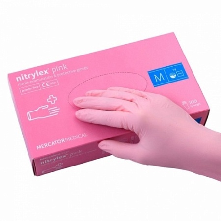 Перчатки MERCATOR nitrylex PF (50 пар) розовые р.S